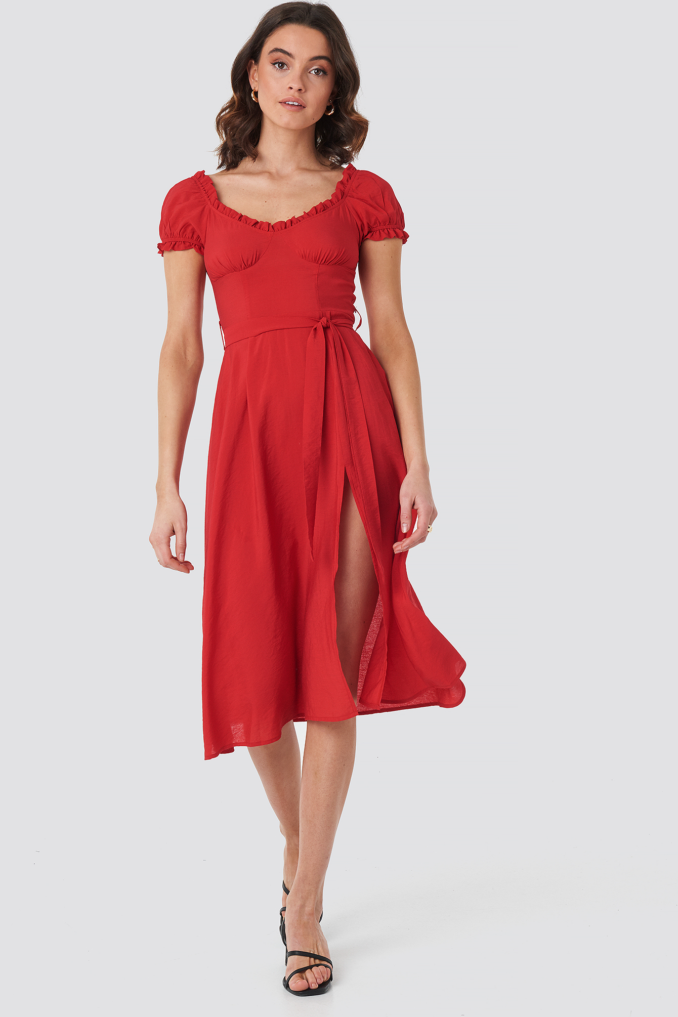Off Shoulder Midi dress Red | na-kd.com